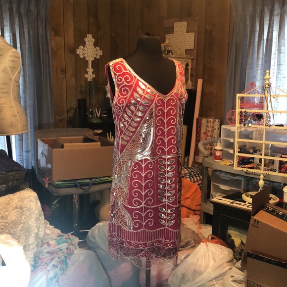 Stunning Sequin & Beaded Pink Dress with Lace. New with tags!  Size Large - Picture 15 of 17